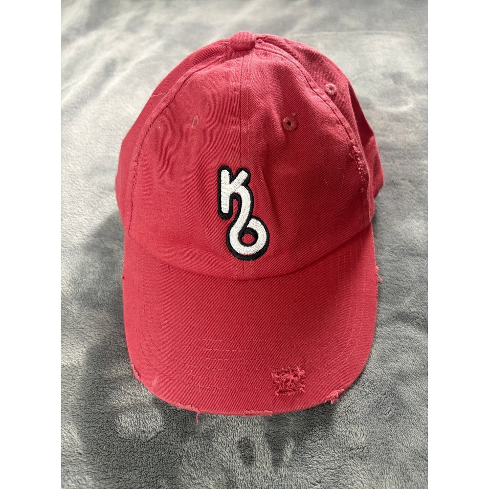 District Unisex K6 Logo Distressed Baseball Cap Adjustable Red Cotton Hat OSFA